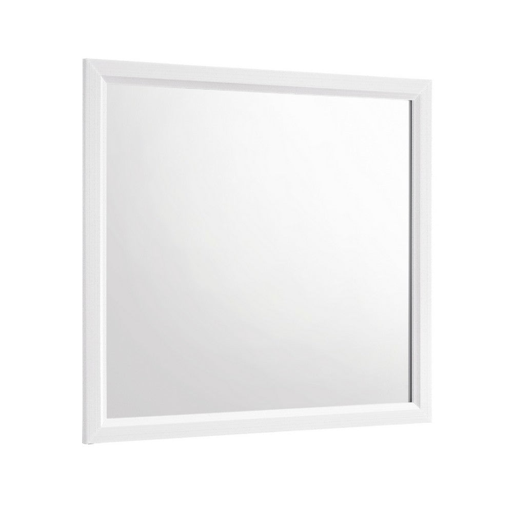 Ameya Dresser Mirror, Framed Design, Printed White Wood Grain, 36x39 - BM351963