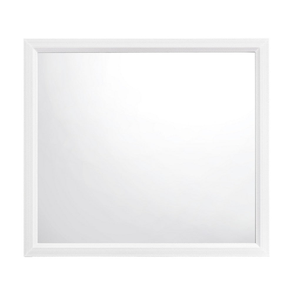 Ameya Dresser Mirror, Framed Design, Printed White Wood Grain, 36x39 - BM351963