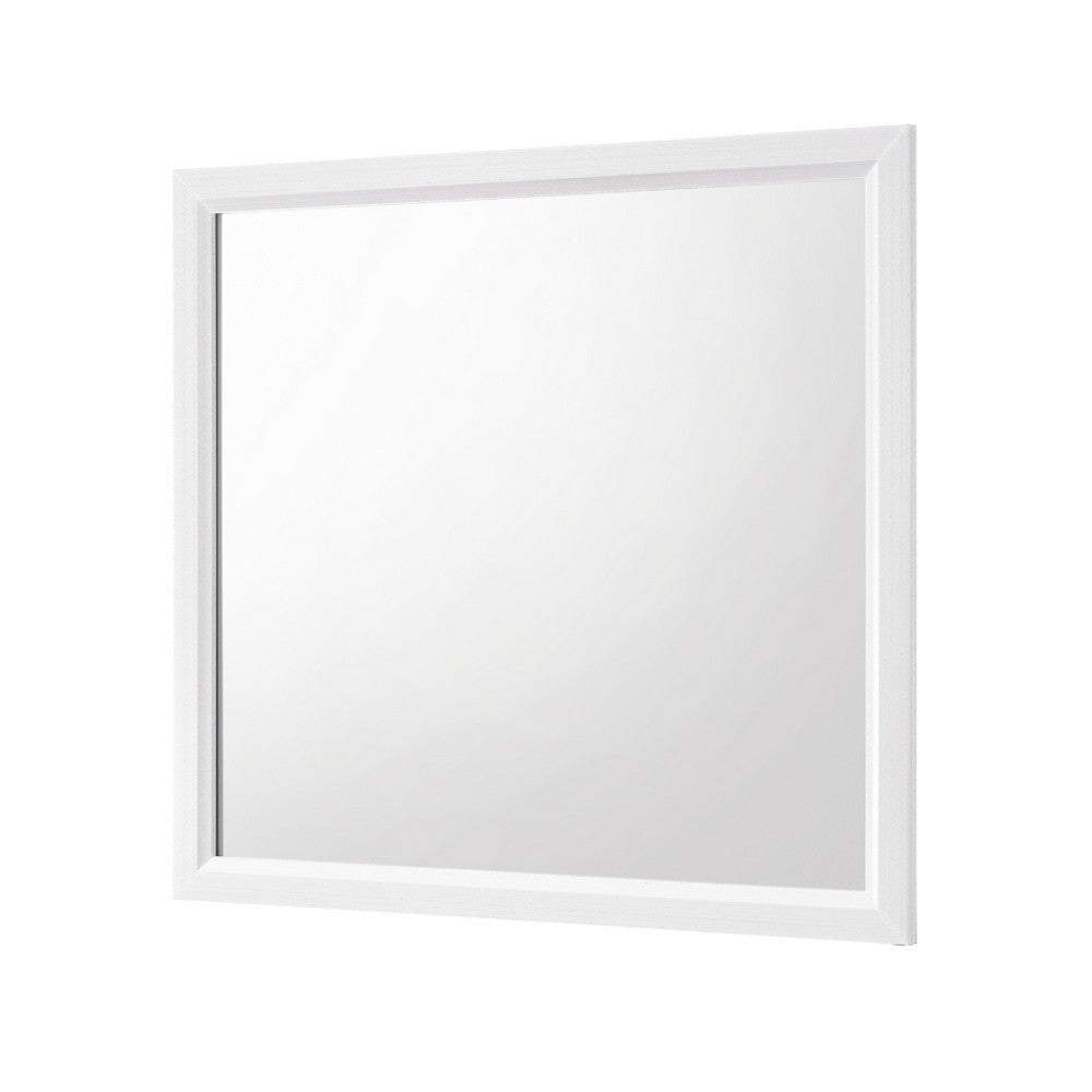Ameya Dresser Mirror, Framed Design, Printed White Wood Grain, 36x39 - BM351963