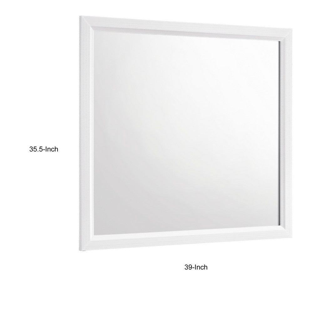 Ameya Dresser Mirror, Framed Design, Printed White Wood Grain, 36x39 - BM351963