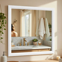 Ameya Dresser Mirror, Framed Design, Printed White Wood Grain, 36x39 - BM351963