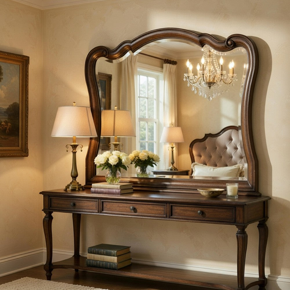 Deborah Dresser Mirror, Arched Frame w Routed Edges, Oak Brown 40x48 - BM351964