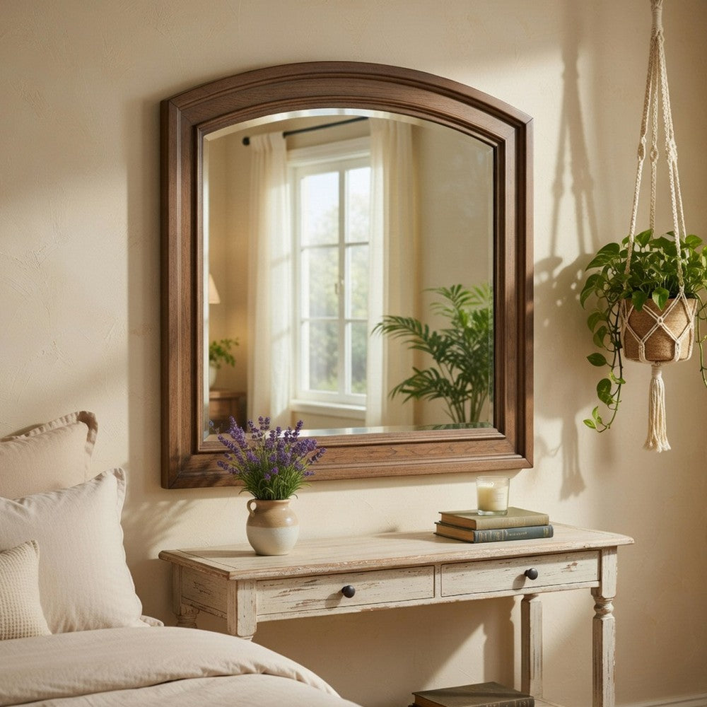 Bely Arched Dresser Mirror, Picture Frame Molding, Antique Brown 37x42 - BM351966