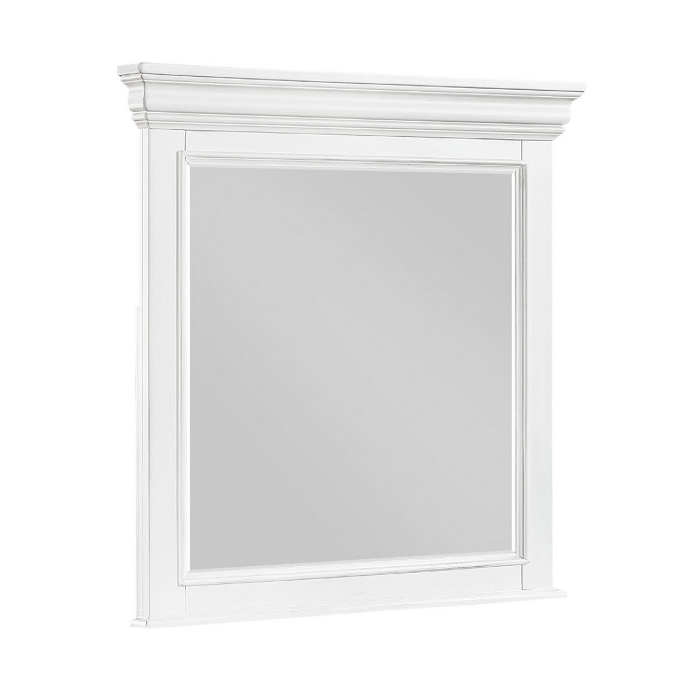 Jena Dresser Mirror, Crown Molded Frame, White Wood, 36x38 Rectangular - BM351967