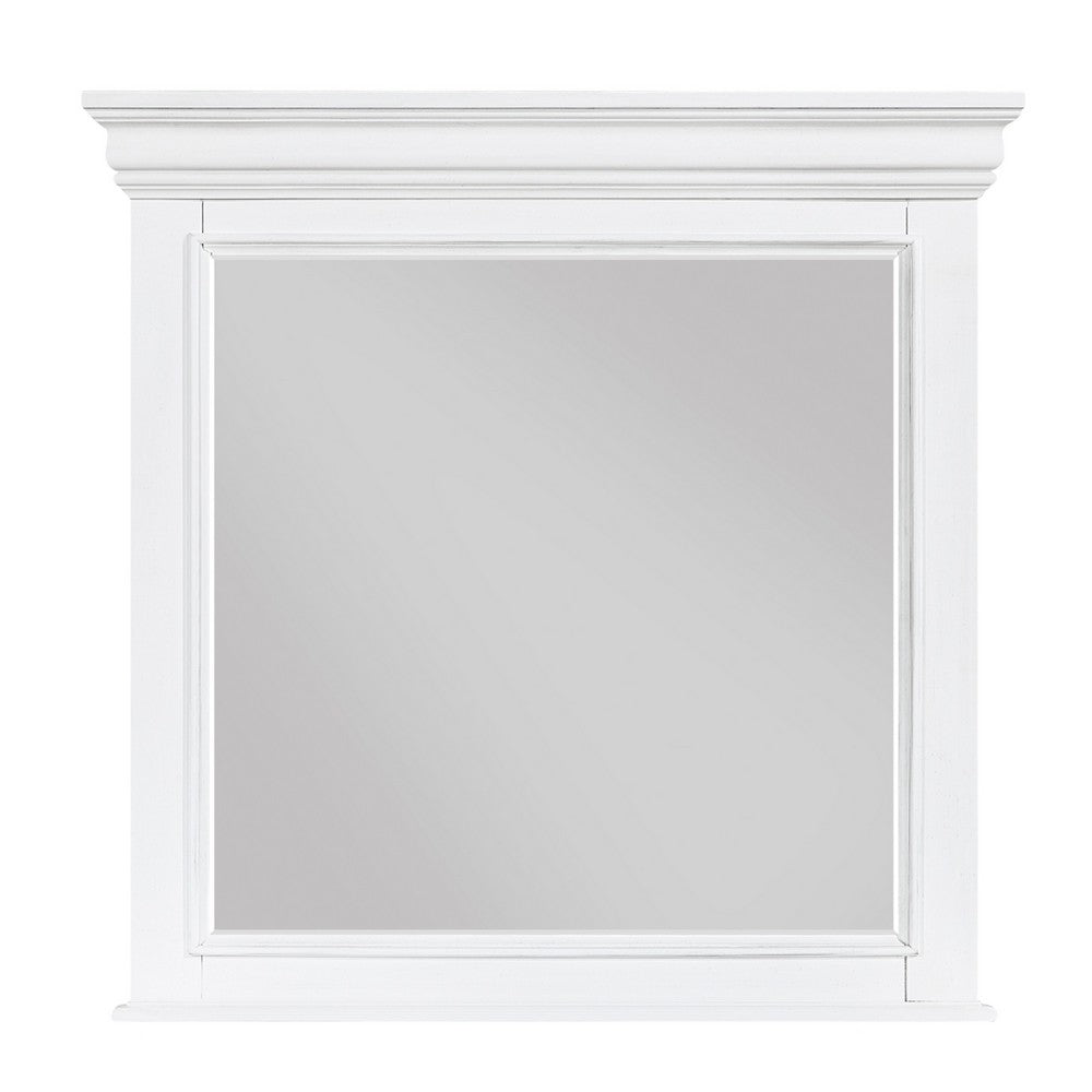 Jena Dresser Mirror, Crown Molded Frame, White Wood, 36x38 Rectangular - BM351967