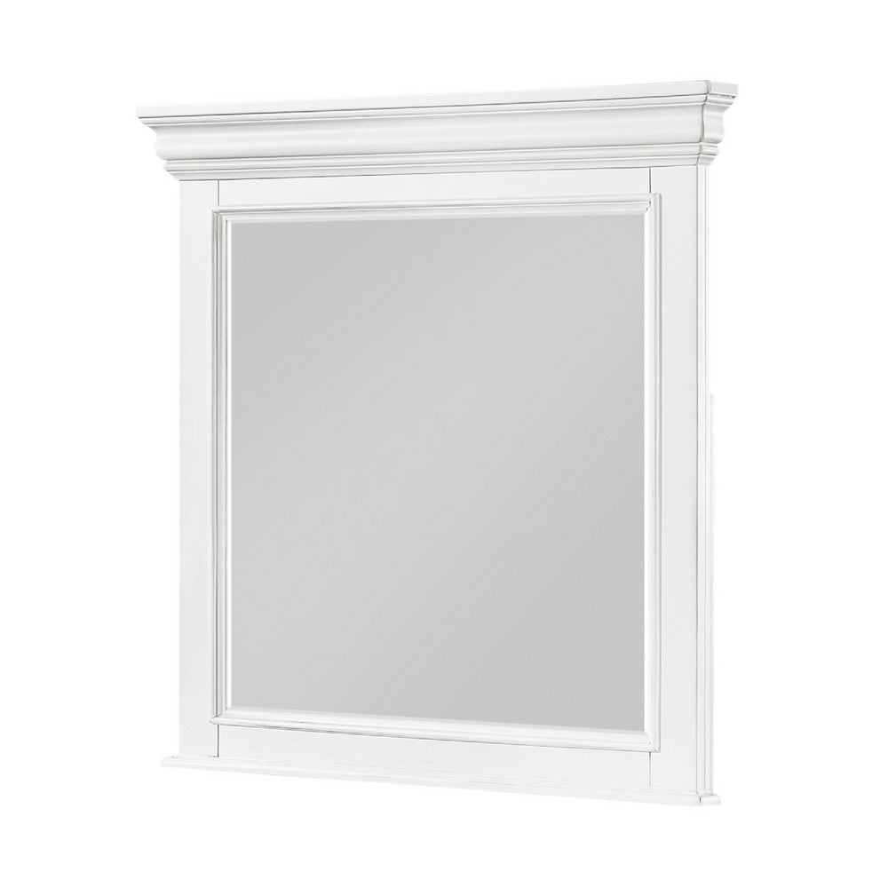 Jena Dresser Mirror, Crown Molded Frame, White Wood, 36x38 Rectangular - BM351967