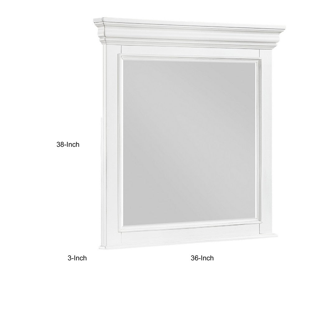 Jena Dresser Mirror, Crown Molded Frame, White Wood, 36x38 Rectangular - BM351967