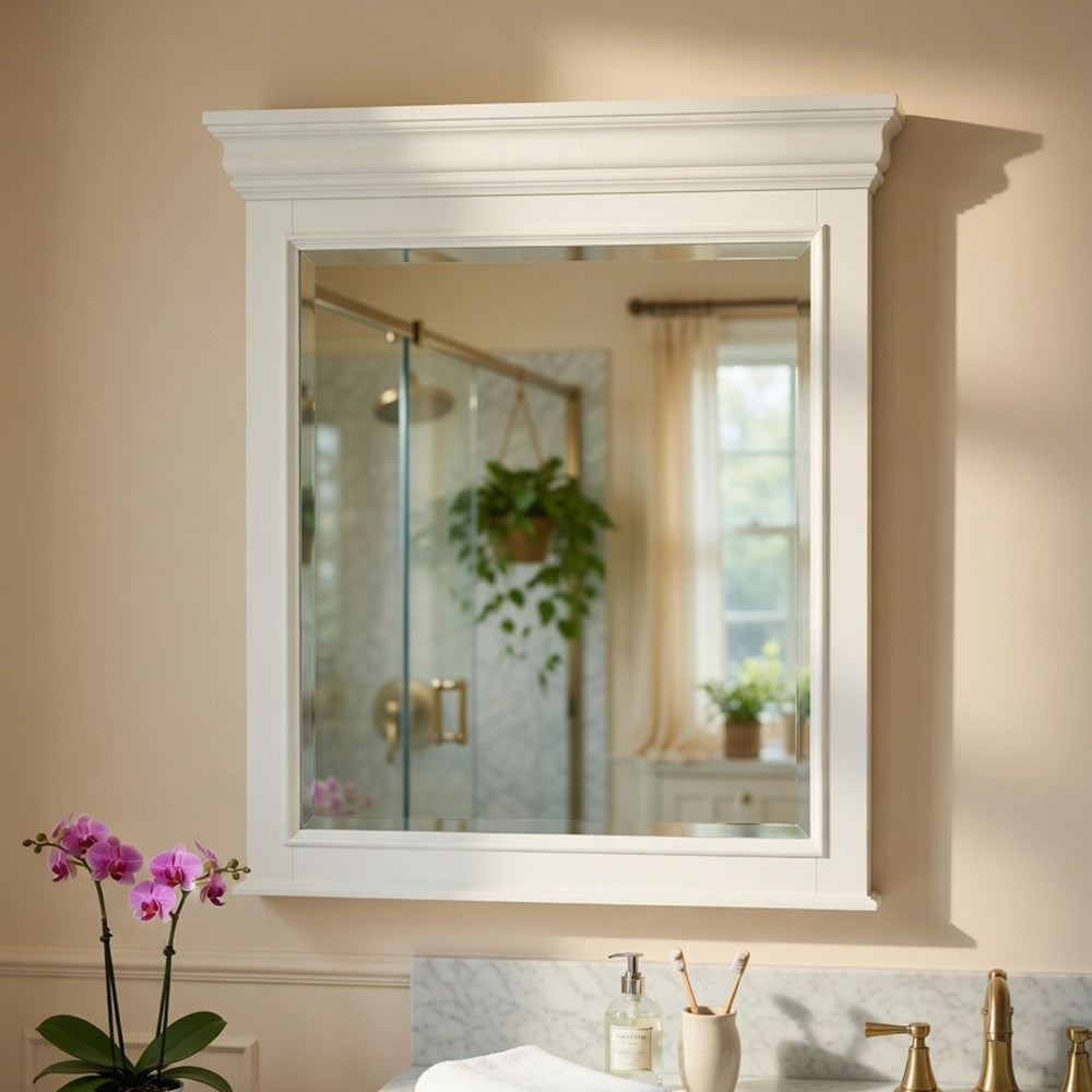 Jena Dresser Mirror, Crown Molded Frame, White Wood, 36x38 Rectangular - BM351967