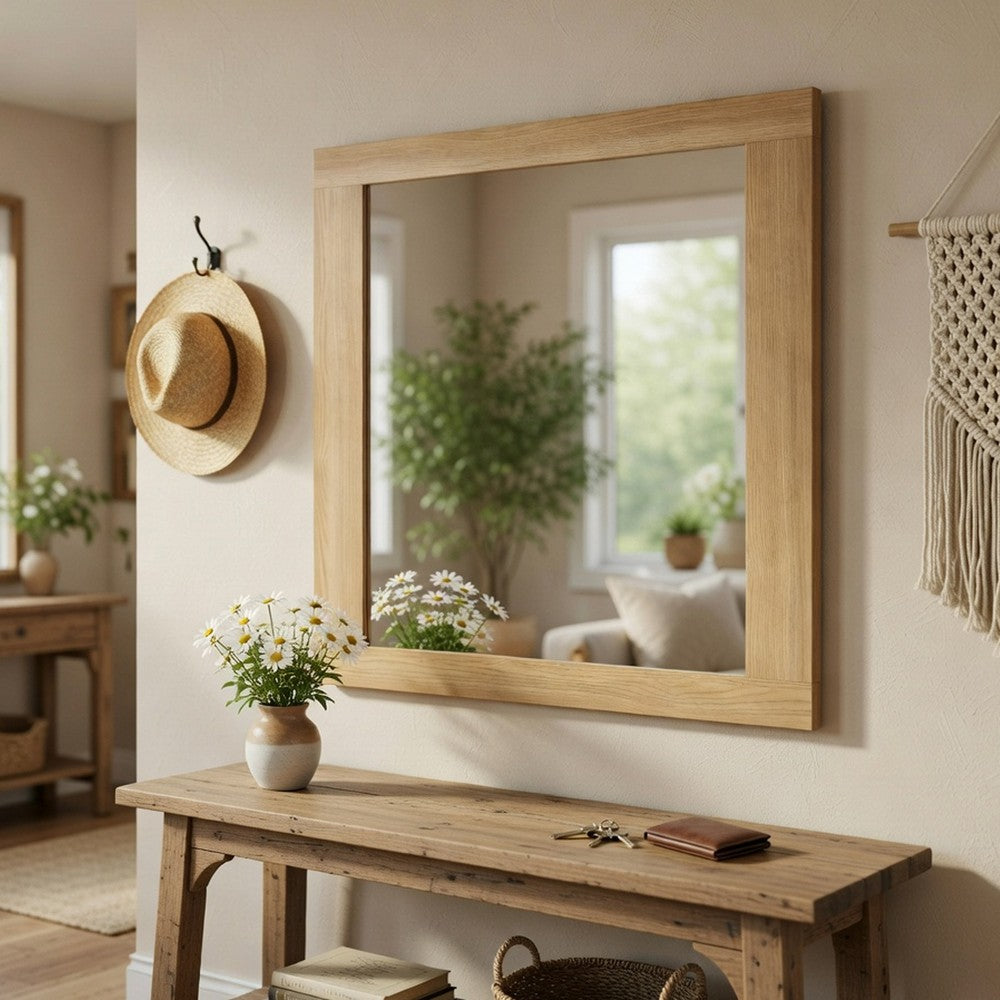 Kery Dresser Mirror, Rectangular Frame, Natural Brown Wood, 37x41 - BM351968
