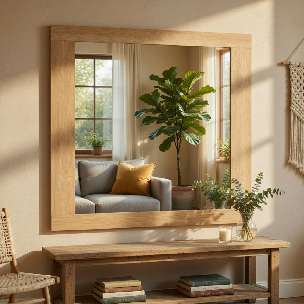 Kery Dresser Mirror, Rectangular Frame, Natural Brown Wood, 37x41 - BM351968