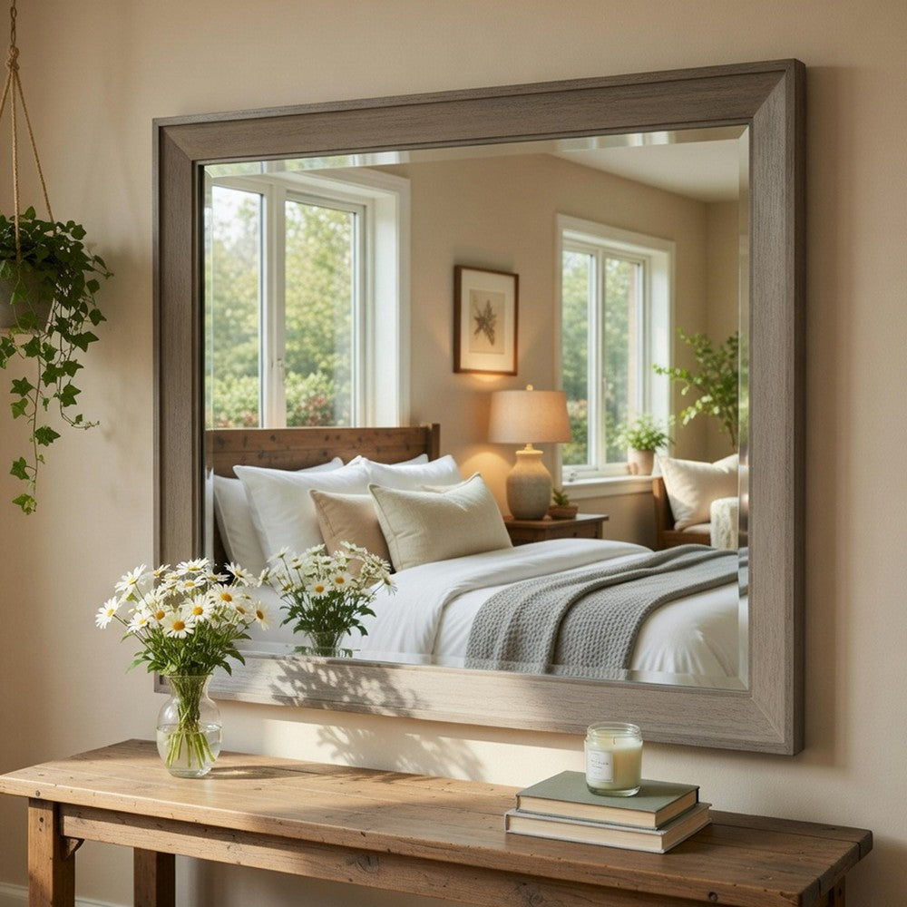 Rimy Dresser Mirror | Framed Antique Gray Wood | Transitional Style 38x47 - BM351971