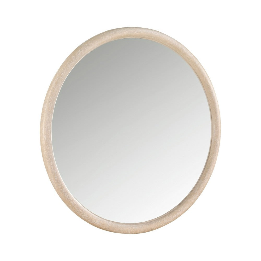 Maty Dresser Mirror, 38x38 Slim Round Design, Light Oak Brown Wood - BM351972