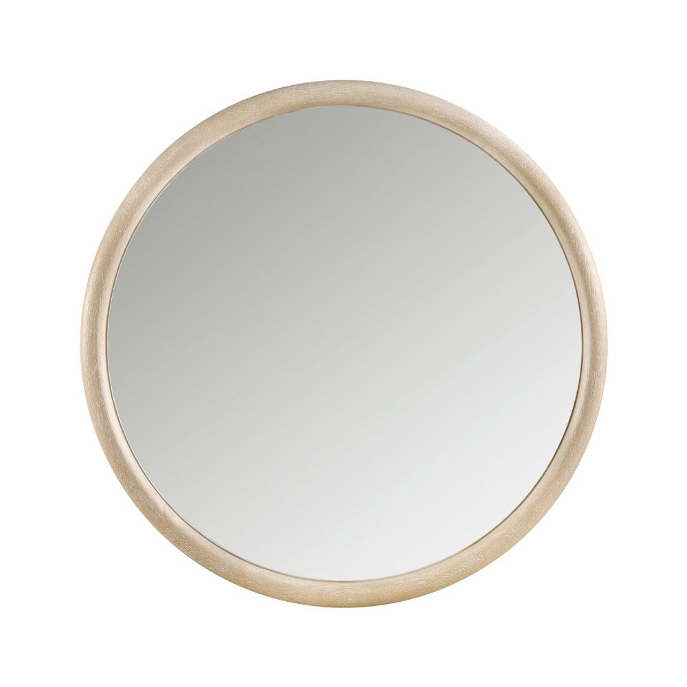 Maty Dresser Mirror, 38x38 Slim Round Design, Light Oak Brown Wood - BM351972