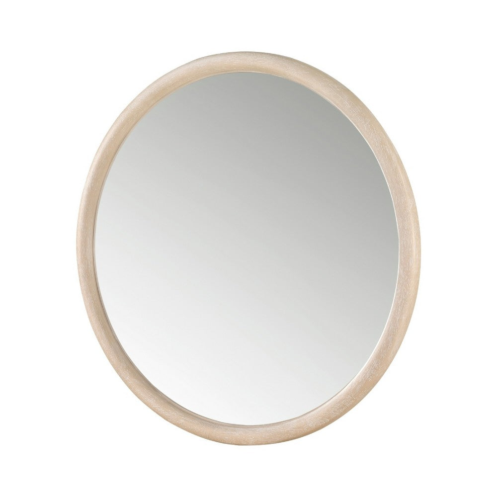 Maty Dresser Mirror, 38x38 Slim Round Design, Light Oak Brown Wood - BM351972