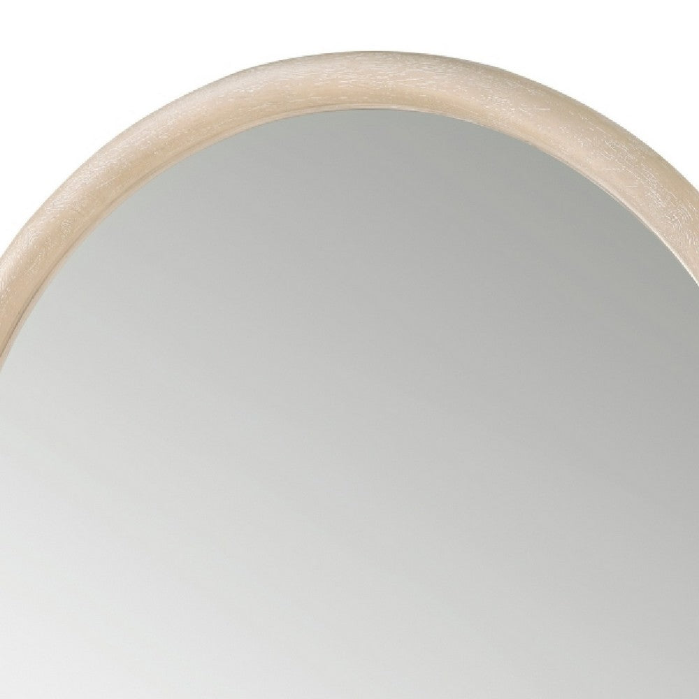 Maty Dresser Mirror, 38x38 Slim Round Design, Light Oak Brown Wood - BM351972