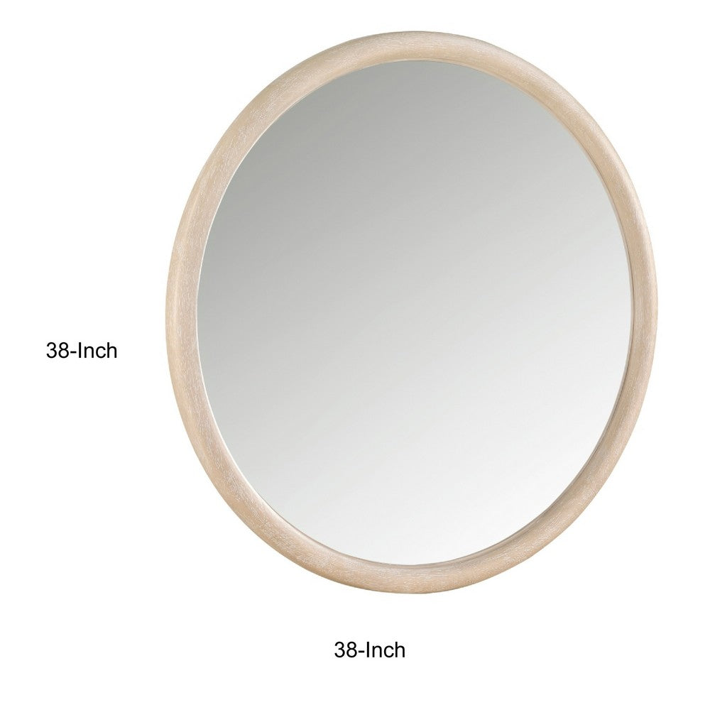 Maty Dresser Mirror, 38x38 Slim Round Design, Light Oak Brown Wood - BM351972