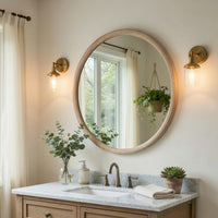 Maty Dresser Mirror, 38x38 Slim Round Design, Light Oak Brown Wood - BM351972