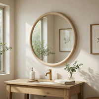 Maty Dresser Mirror, 38x38 Slim Round Design, Light Oak Brown Wood - BM351972