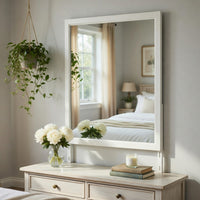 Flo 38x38 Square Dresser Mirror, Picture Frame Molding, Antique White - BM351974