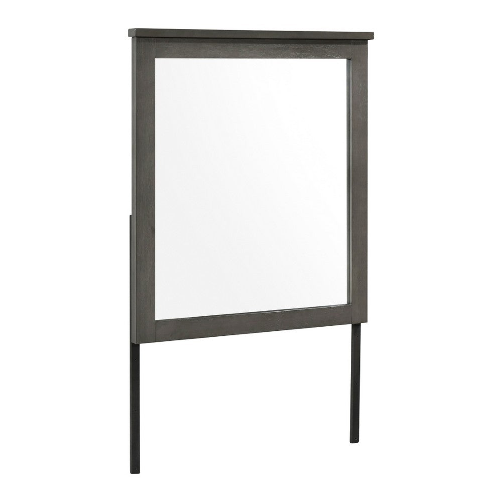 Nemy Dresser Mirror, 38x42 Rectangular Attachable Design, Rustic Gray Wood - BM351975