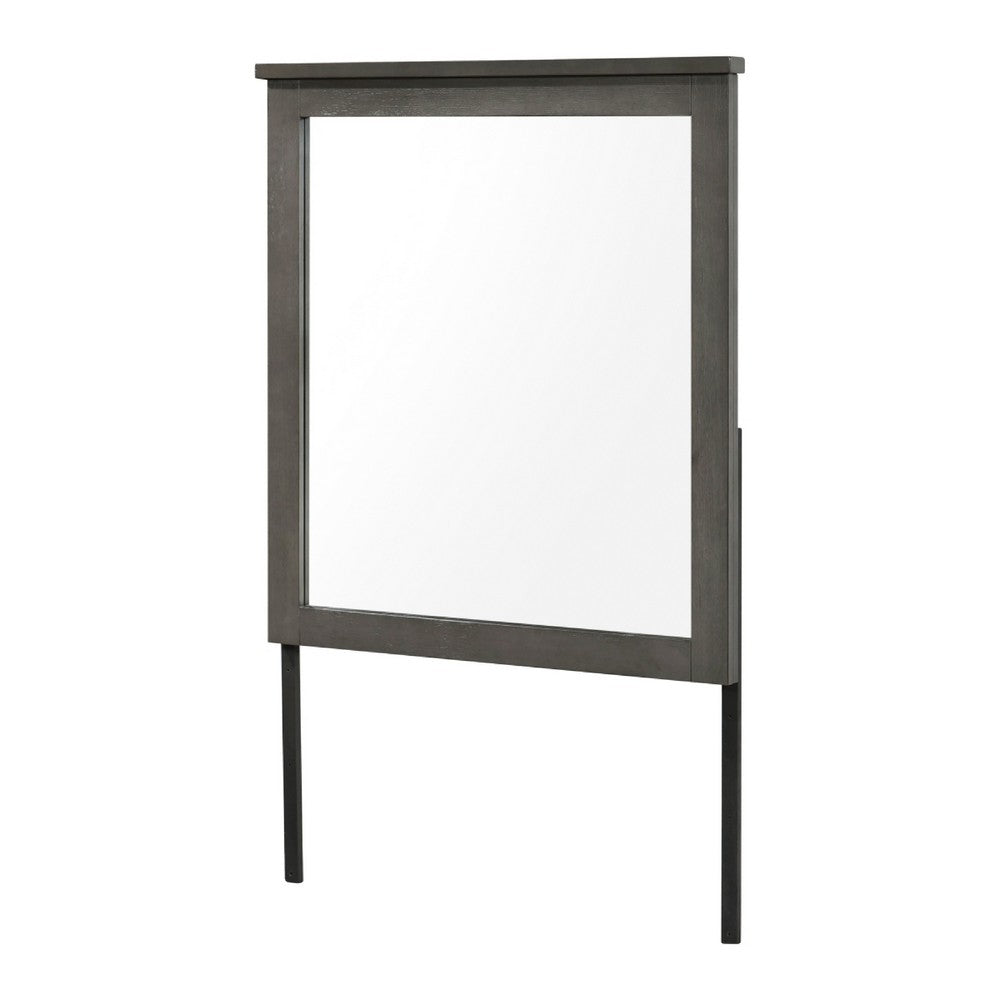 Nemy Dresser Mirror, 38x42 Rectangular Attachable Design, Rustic Gray Wood - BM351975