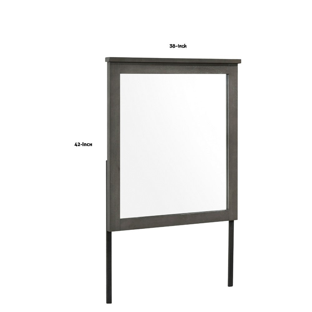 Nemy Dresser Mirror, 38x42 Rectangular Attachable Design, Rustic Gray Wood - BM351975