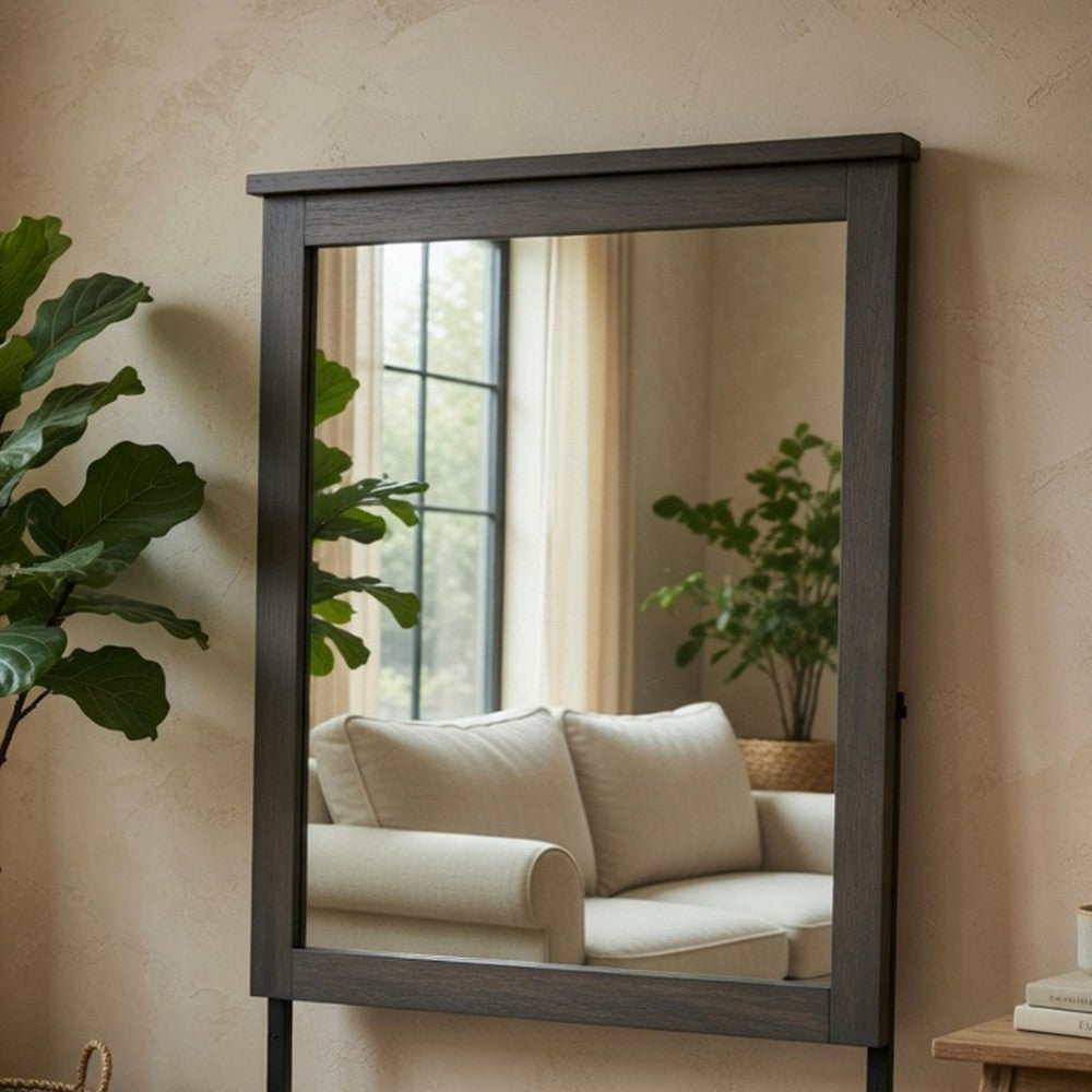 Nemy Dresser Mirror, 38x42 Rectangular Attachable Design, Rustic Gray Wood - BM351975