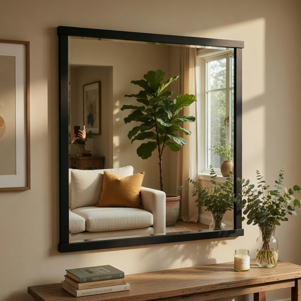 Acy Dresser Mirror, Elegant 40x40 Square Frame, Modern Black Wood - BM351976