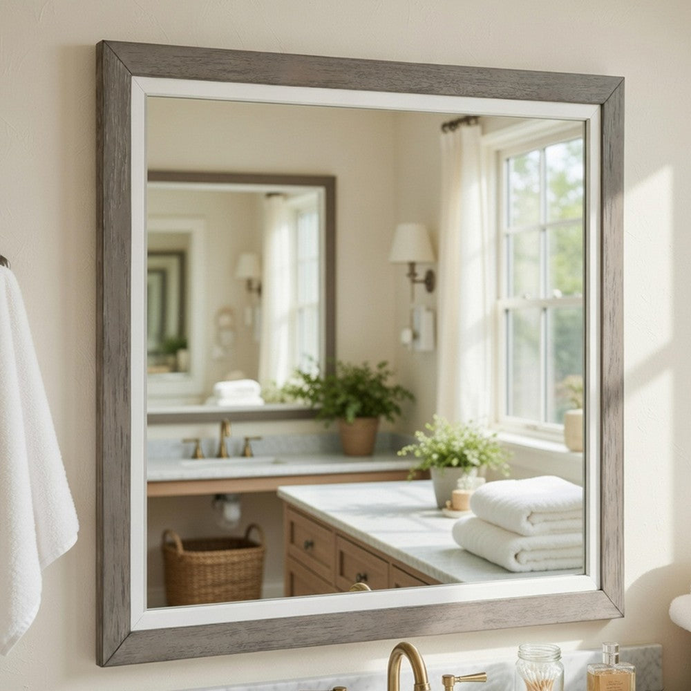 Rowy Dresser Mirror | Dual Tone Frame | Ivory & Gray Wood | 37x41 Square - BM351977