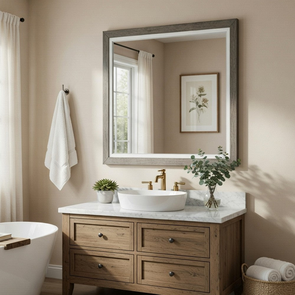 Rowy Dresser Mirror | Dual Tone Frame | Ivory & Gray Wood | 37x41 Square - BM351977
