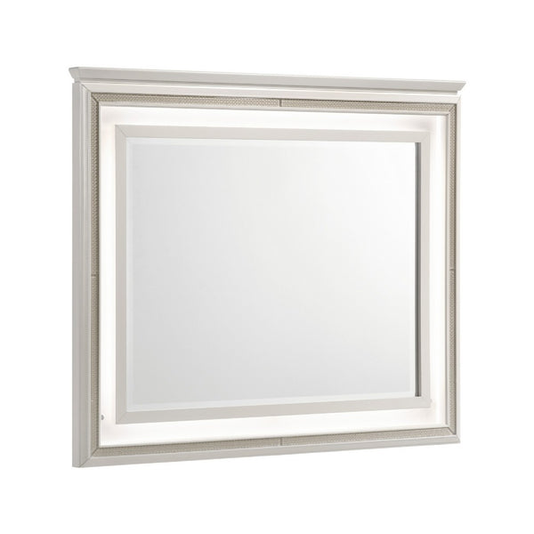 Dery Dresser Mirror with LED, White and Gold Wood Frame, 36x44 Rectangular - BM351978