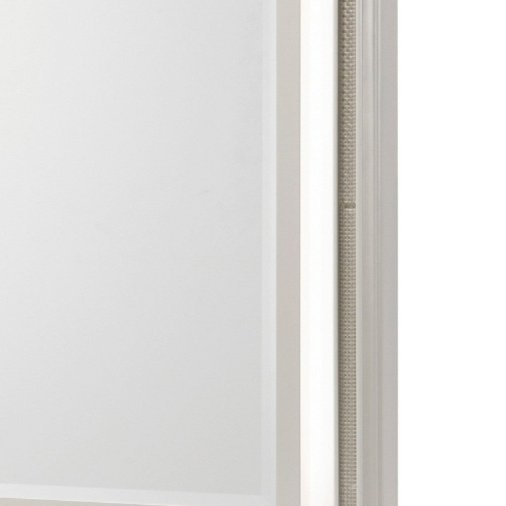 Dery Dresser Mirror with LED, White and Gold Wood Frame, 36x44 Rectangular - BM351978