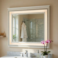 Dery Dresser Mirror with LED, White and Gold Wood Frame, 36x44 Rectangular - BM351978