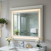 Dery Dresser Mirror with LED, White and Gold Wood Frame, 36x44 Rectangular - BM351978