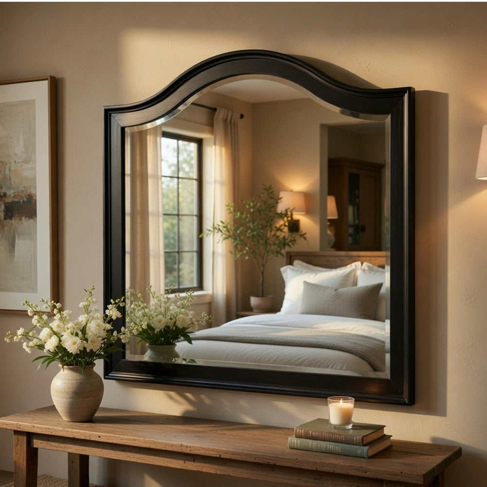 Vix Dresser Mirror, 39x42 Classic Arched Frame, Charcoal Brown Wood - BM351979