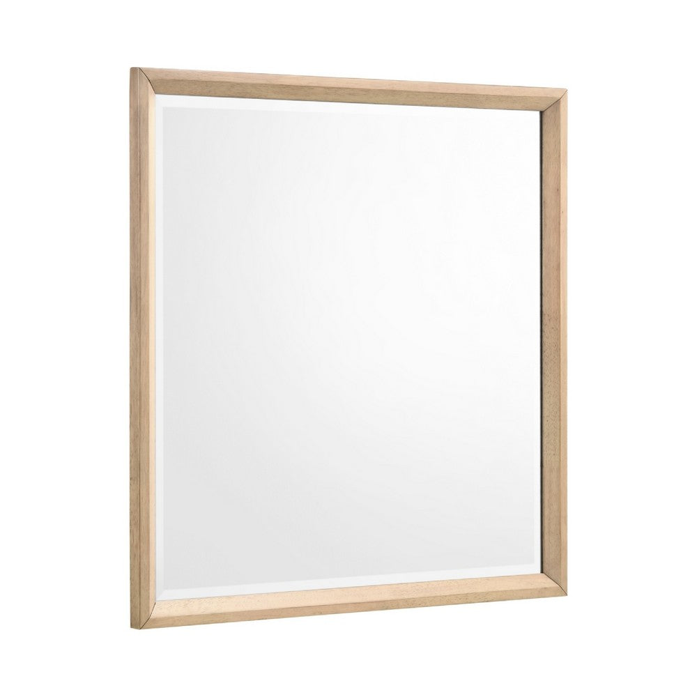 Kali Dresser Mirror, Midcentury 38x38 Square Natural Oak Brown Wood Frame - BM351980