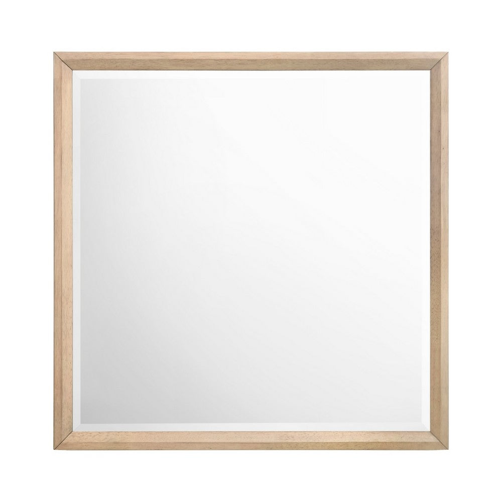 Kali Dresser Mirror, Midcentury 38x38 Square Natural Oak Brown Wood Frame - BM351980