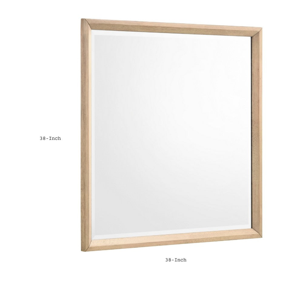 Kali Dresser Mirror, Midcentury 38x38 Square Natural Oak Brown Wood Frame - BM351980