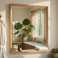 Kali Dresser Mirror, Midcentury 38x38 Square Natural Oak Brown Wood Frame - BM351980