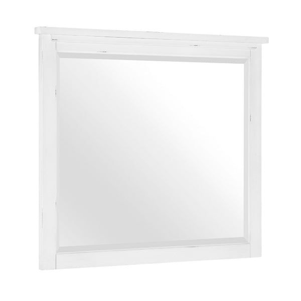Gemi Dresser Mirror, Antique White Rub Through Finish Wood 34x39 Square - BM351981