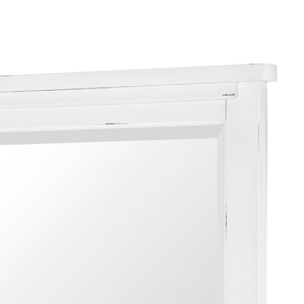 Gemi Dresser Mirror, Antique White Rub Through Finish Wood 34x39 Square - BM351981