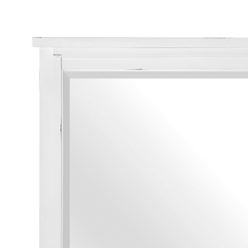 Gemi Dresser Mirror, Antique White Rub Through Finish Wood 34x39 Square - BM351981