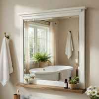 Gemi Dresser Mirror, Antique White Rub Through Finish Wood 34x39 Square - BM351981