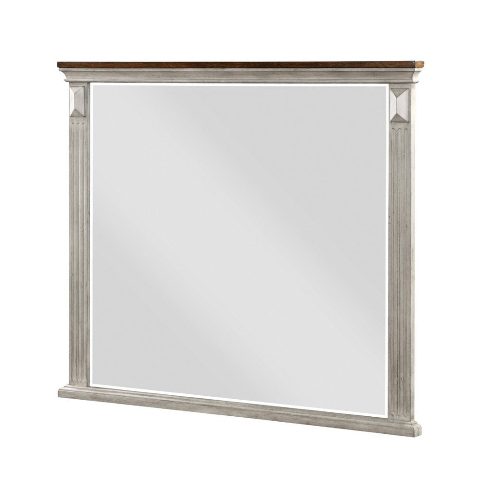 Kova Dresser Mirror, Routed Pilasters, Gray and Brown 38x47 Rectangular - BM351982