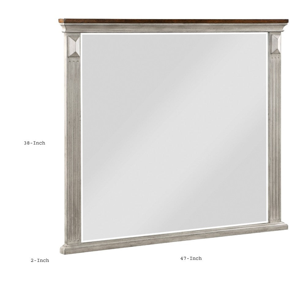 Kova Dresser Mirror, Routed Pilasters, Gray and Brown 38x47 Rectangular - BM351982