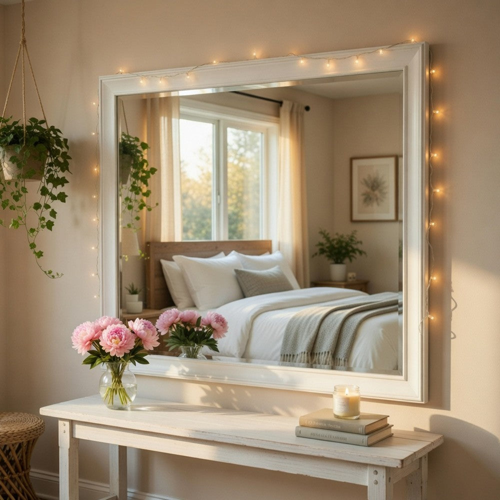 Lyni Dresser Mirror, Traditional Frame, White Wood, 37x44 Rectangular - BM351984