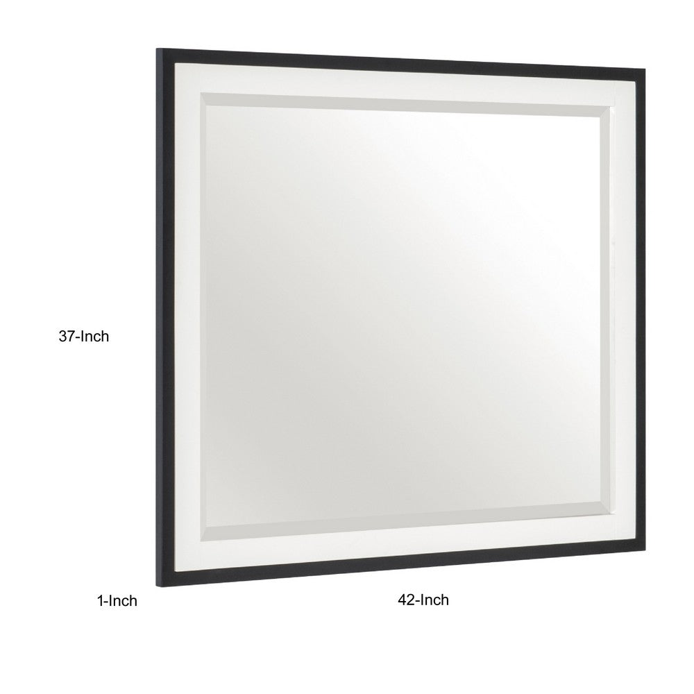 Jem Dresser Mirror, White and Walnut Brown Metal Frame, 37x42 Rectangular - BM351985
