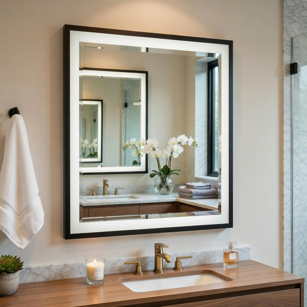 Jem Dresser Mirror, White and Walnut Brown Metal Frame, 37x42 Rectangular - BM351985