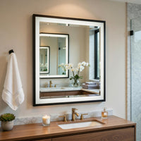 Jem Dresser Mirror, White and Walnut Brown Metal Frame, 37x42 Rectangular - BM351985