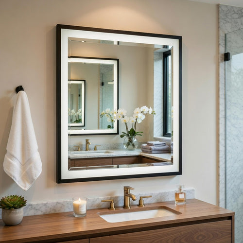 Jem Dresser Mirror, White and Walnut Brown Metal Frame, 37x42 Rectangular - BM351985